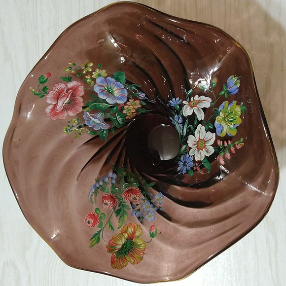 Vintage Amethyst/Purple Moser Rolled Petal Edge Gold Trim With Painted Plowers - Picture 3 of 4